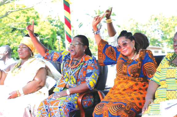 The First Lady, Mrs Lordina Mahama, Nana Oye Lithur, Minister for Gender, Children and Social Protection and the President of the Greater Accra Market Women Association, Madam Mercy Needjan at the function The First Lady, Mrs Lordina Mahama, Nana Oye Lithur, Minister for Gender, Children and Social Protection and the President of the Greater Accra Market Women Association, Madam Mercy Needjan at the function